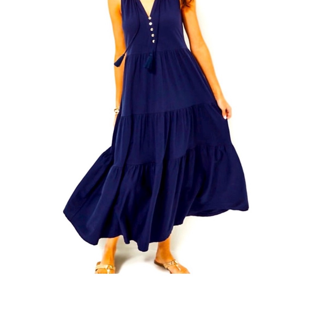 Lilly Pulitzer Malone Navy Blue Maxi Dress XXL
